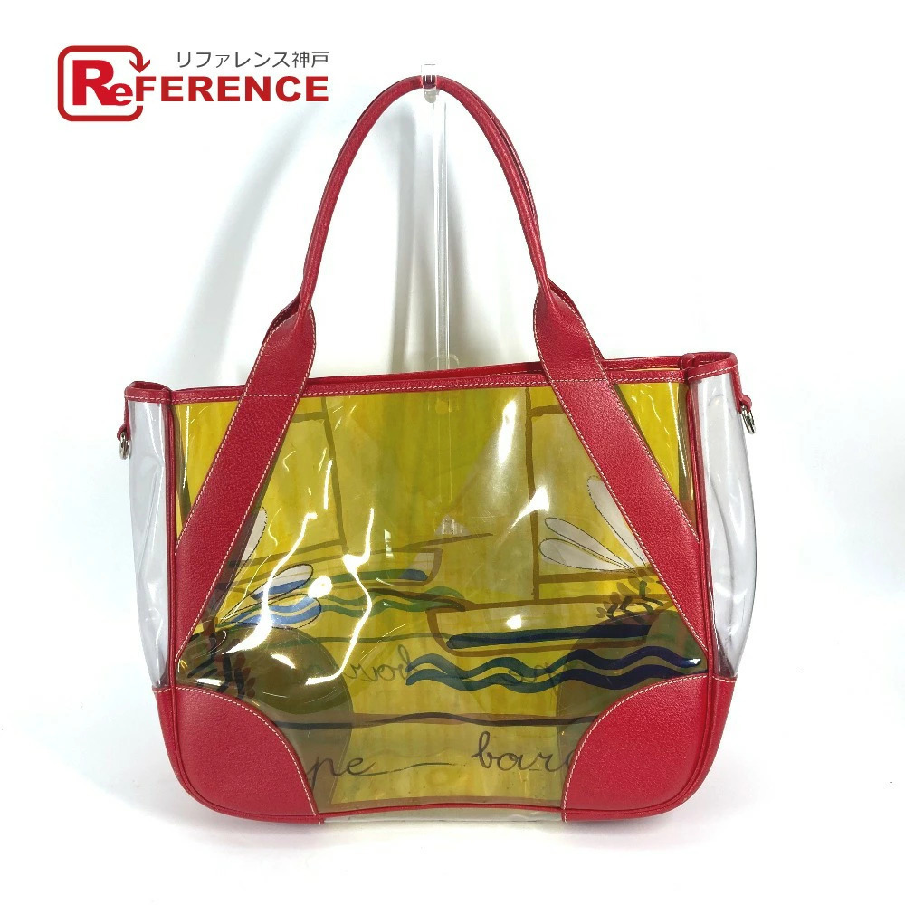 PRADA vinyl bag handbag logo tote shoulder leather red